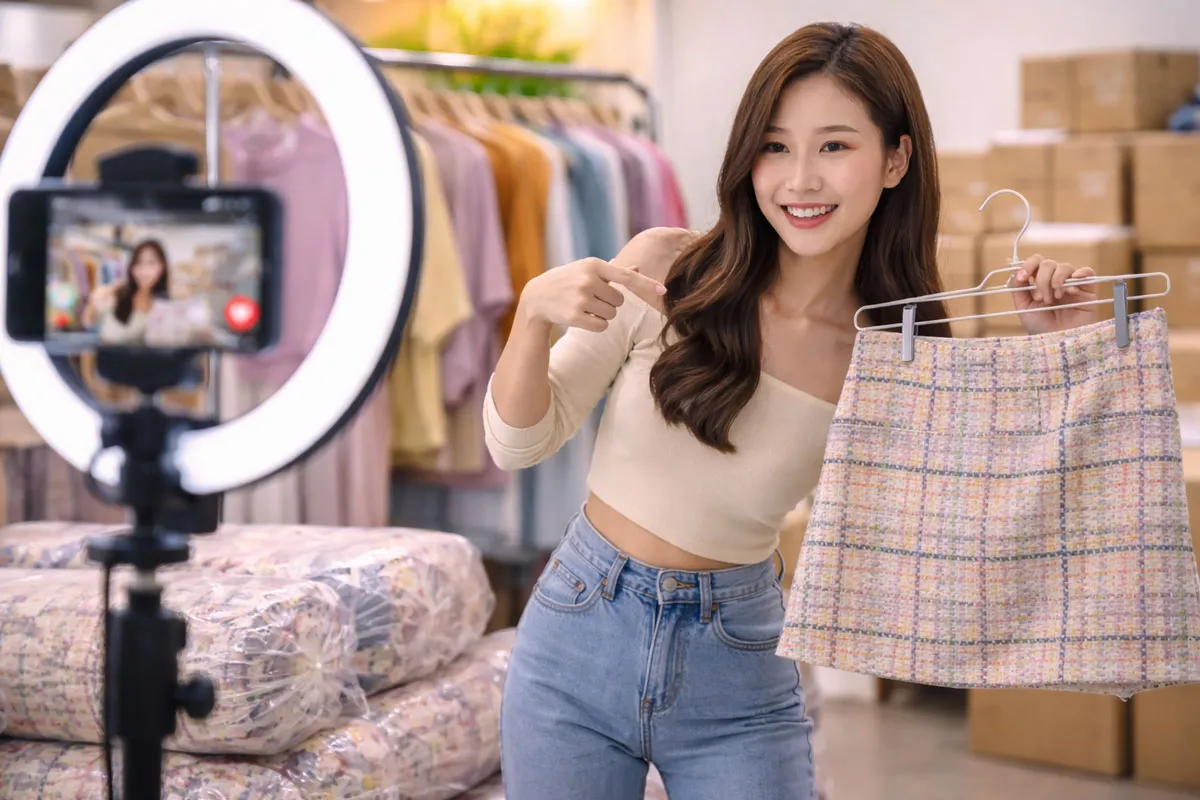 Chụp TikTok tại cửa hàng thời trang